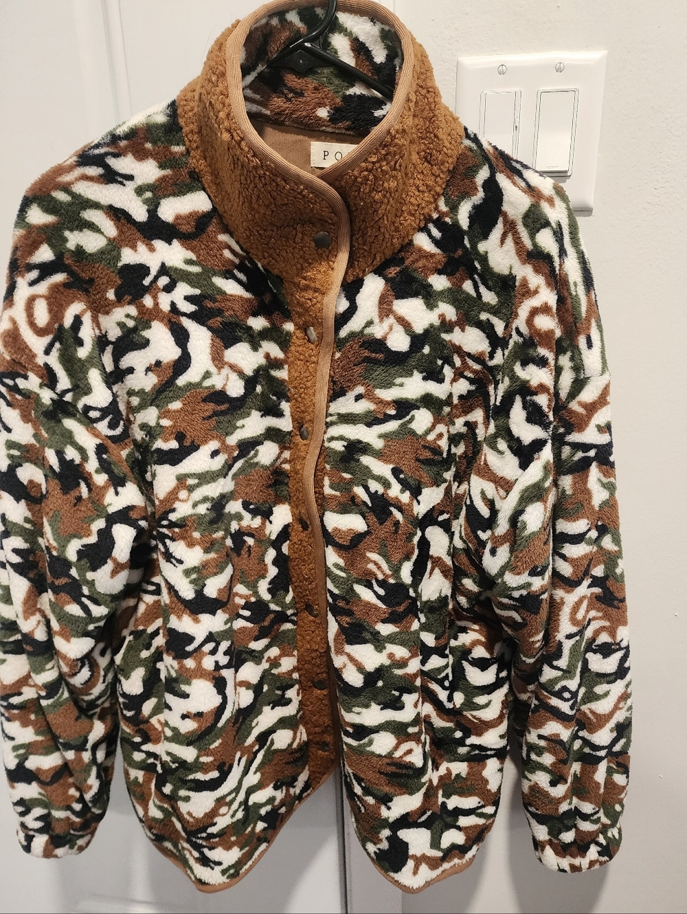 POL Cozy Camouflage Sherpa Jacket - Brown, Green, Black, White